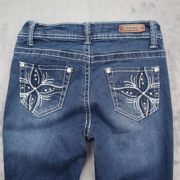 Vivi Diva Pants Womens 5 Blue Denim Flat Front Mid Rise Skinny Pockets Jeans - Picture 15 of 16